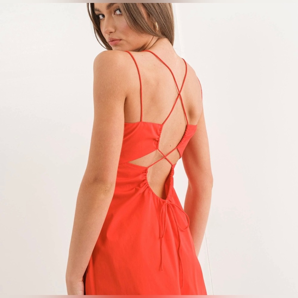 Pretty Garbage Ruched Poplin Mini Dress Red